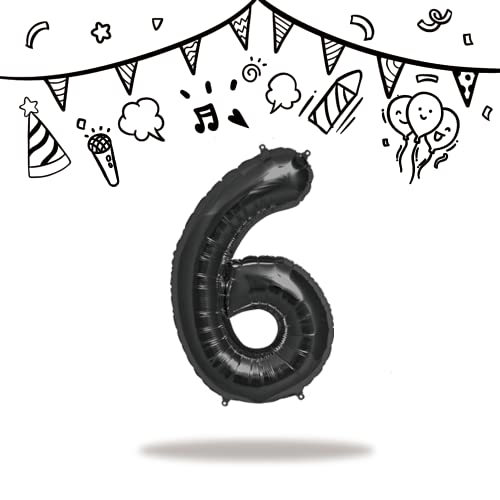 FUNXGO® Ballons Anniversaire 6 an Noir - XXL/40" - Ballon Chiffre 6 Numéro 6 - Happy Birthday Decoration Ballons Fête d'anniversaire Ans Vole Grâce à l'Hèlium (noir 6) Cover