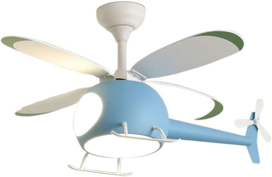 Helicopter Ceiling Fan with Lights for Children's Room, 38.6" LED Chandelier+Fan, Boy & Girl Airplane Light, Decorative Pendant Lamp, Blue