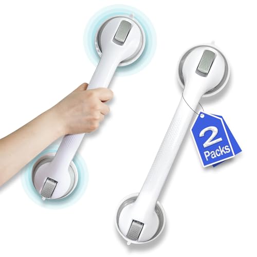 Shower Grab Bar, Suction Grab Bars for Shower, 2 Pack 16 Inch Shower Handles for Elderly Suction, Bathroom Grab Bars for Seniors, Shower Grab Bars Suction Heavy Duty, Waterproof No Drilling