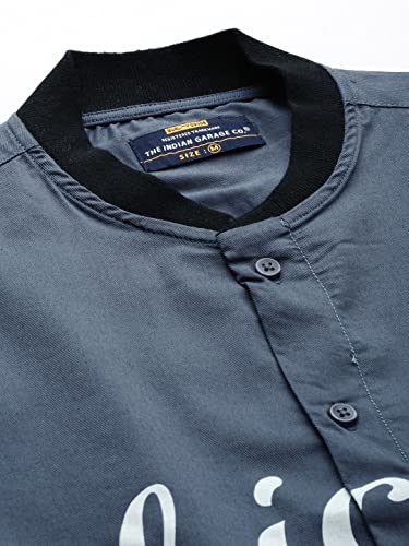 Image of The Indian Garage Co Men Cotton Regular Fit Placement Print Half Sleeves Baseball Collar Casual Shirt