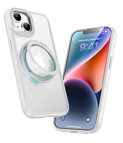 Image of for iPhone 14 Case /iPhone 13 case, Compatible with MagSafe, Slim Shockproof Military-Grade Rugged Protective Case with Stand, Camera Control, Comfort Grip (B-White, iPhone 13 /14)