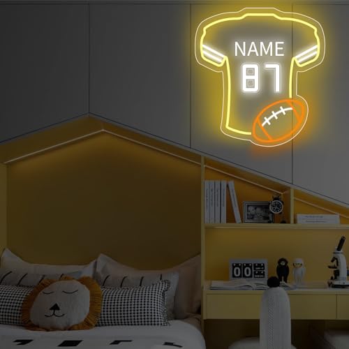 Image of Custom Football Jersey Neon Signs for Wall Decor Football Neon Sign with Custom Name and Number Personalized Sports Neon Light for Bedroom Sports Light Up Sign LED Signs for Football Lover Gifts
