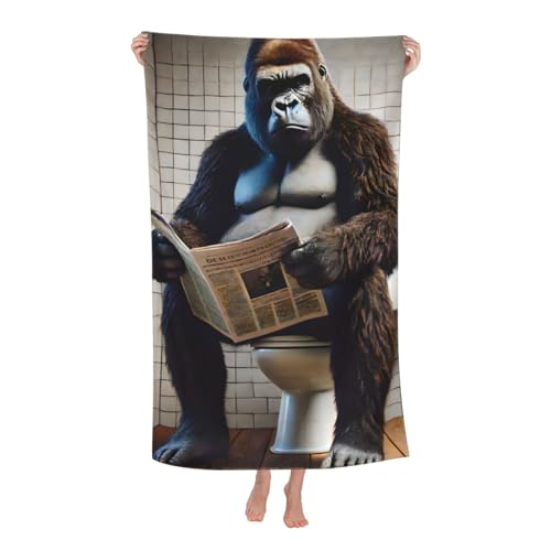VODRM Funny Monkey Reading Newspaper Beach Towel 32x52in Microfiber Quick Dry Humorous Cool Gorilla Bathtub Bath Towels Soft Lightweight Oversized Sand Free for Travel Pool Swimming Gym Decor Gifts