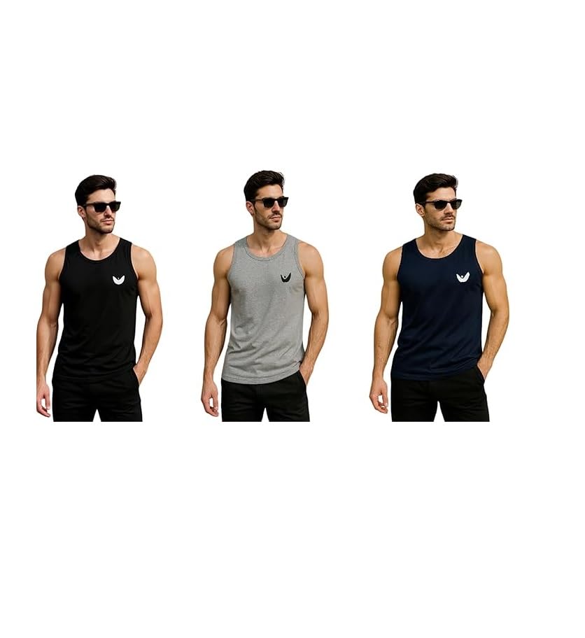 shopylook Men’s Classic Cotton Gym Tank Top | Regular Fit Sleeveless Vest for Workout, Fitness Soft, Breathable & Sweat-Absorbent Activewear for Men-picture-40