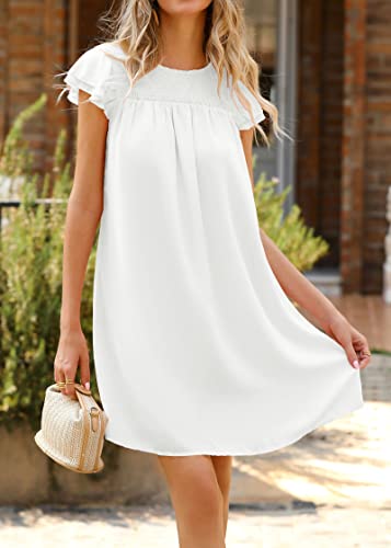 Image of KIRUNDO Wedding Guest Shift Dresses for Women Short Spring Summer Ruffle Cap Sleeve Chiffon Babydoll Flowy Mini Sundress