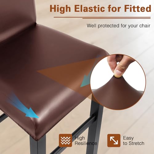 Image of PU Leather Bar Stool Covers with Backs, 6 Pack Stretch Waterproof Bar Stool Chair Covers Washable & Comfortable Barstool Covers Slipcovers with Back for Pub /Counter /Dining Room Decoration (Coffee)