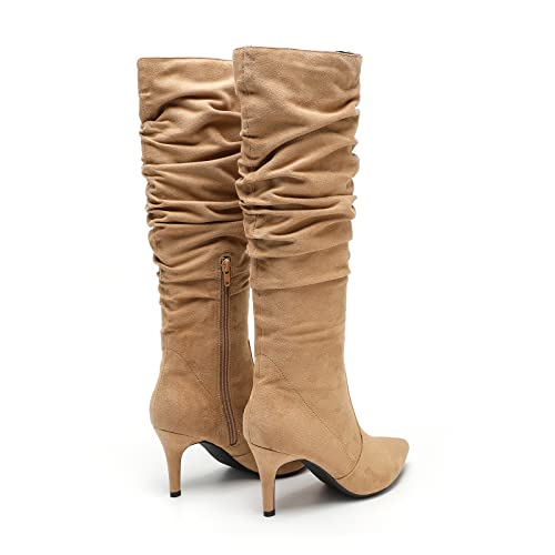 Chic Knee-High Boots Black Suede Pointed Toe Stack boots Heel Wide Calf All Day Comfort2