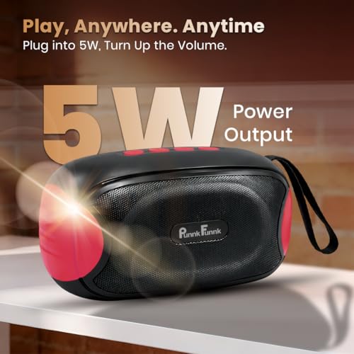Image of PunnkFunnk Bass One Bluetooth Speaker, Deep Bass Sound with RGB LED Lights, Rechargeable Battery Powered, Portable Wireless Party Speaker, TF Card /USB /AUX Support for Mobile Phone (Red)