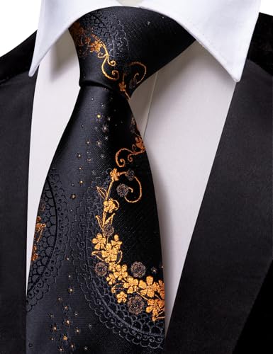 Image of Barry.Wang Floral Ties for Men Flower Necktie with Tie Clip Formal