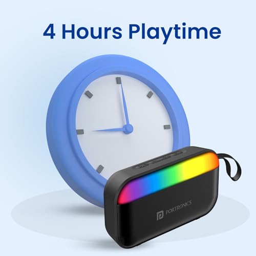 Image of Portronics Plugs 2 8W Portable Bluetooth Speaker with Inbuilt Mic, Dynamic RGB Lights, Bluetooth 5.3V, USB Drive Port, SD Card Port, IPX5 Water Resistant, Integrated Controls, Type C Charging(Black)