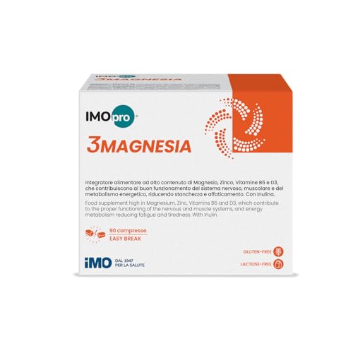 IMOpro 3MAGNESIA 90 Compresse - Integratore Alimentare ad Alto Contenuto di Magnesio, Zinco, Vitamine B6 e D3. Con Inulina (Cambio Confezione)