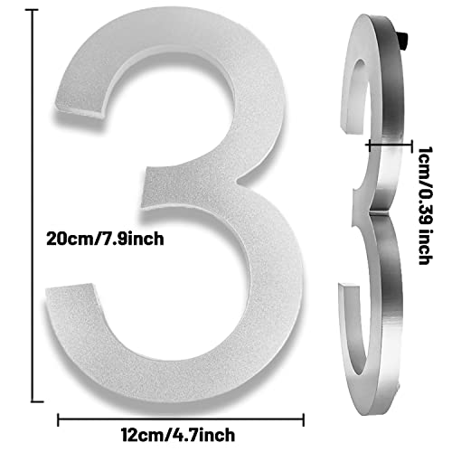 8 Inch Large House Numbers Floating Sliver House Numbers Plaques Modern Door Numbers Plates Signs with Nail Kit for Outside Wall Address Garden Mailbox Dec Strong Sliver Acrylic Material (D) - Image 2