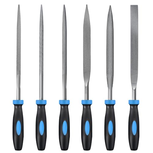 MORROWIND Lot de 6 Limes Aiguilles, Ø 5 mm Longueur 180 mm, Acier Alliée Trempé, Mini Limes pour Métal Bois Plastique, Plate Warding Carrée Triangulaire Ronde Demi-Ronde, Bleu