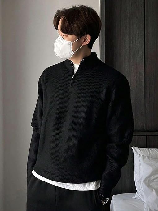 Image of ColorChakra High Neck Woollen Sweater for Mens Half Zip Wool Cardigan Plus Size M to 5XL