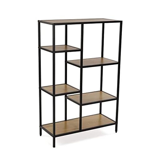 Versa Cedric Estantería de Pared de Estilo Industrial Biblioteca, con 6 Baldas o Estantes, Medidas (Al x L x An) 109 x 30 x 70 cm, Madera y Metal, Color Negro y marrón