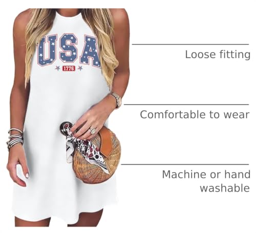 Image of VVNTY American Flag Tank Dress Women: 4th of July Shirts Sleeveless Patriotic USA Flag Tees Casual Summer Tanks Sundress