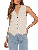 Orchidays Women's Business Button Up V Neck Vest Casual Fully Lined Sleeveless Jacket Waistcoat with Pocket (Beige, Small)