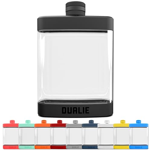 DUALIE 8 oz Hip Flask for Liquor - Shatterproof Alcohol Flasks with Clear Tritan Plastic and Silicone Grip - Flask Gift for Men & Women - Black