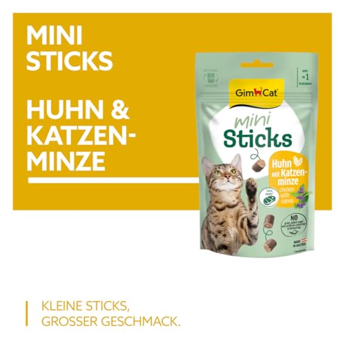 GimCat Mini Sticks Huhn mit Katzenminze -Kleine Häppchen für besonderen Genuss - 1 Beutel (1 x 50 g)