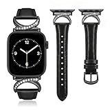 WIAZCE Leather Bands Compatible with Apple Watch Band 38/40/41/42/44/45/46/49mm Women, Slim Thin Dressy Designer Strap with C-Shape Metal Buckle for iWatch Series 11 10 9 8 7 6 5 4 SE/Ultra 3 2 1 (Black)