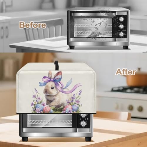 Image of Microwave Oven Cover Easter Decor Kitchen Appliance Protector Air Fryer Toaster Oven Cover Kitchen Baking Accessories, L, Rabbit Easter Eggs Flower Cream White
