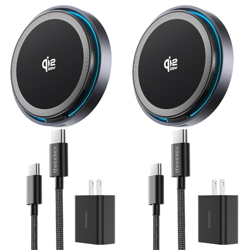 THREEKEY for MagSafe Charger, 2 Pack Qi2 25W Fast Charging