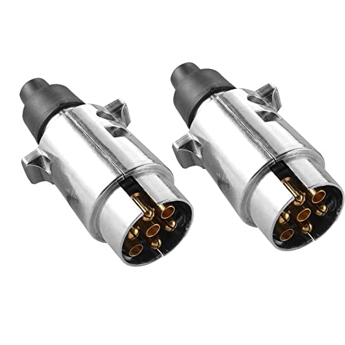 DARKGUARD 7pin Trailer Plug Metal 12v 2Pieces 7 Pin Trailer Plug Waterproof ISO1724 7 pin Trailer Adapter 7 pin Trailer Connector 7pin Towing Plug CaravanMale Plug for Van Camion RV Towbar(DG7PM-2)