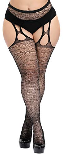Image of HZH Womens Fishnet Tights High Waist Plus Size Pantyhose Thigh High Stockings
