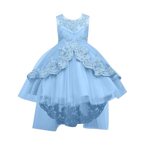 Girls Party Dresses Sleeveless Lace Knee-Length Dress with Train Flowy Tulle Princess Ball Gown for Wedding Dress3