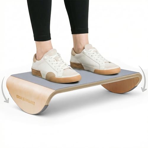 Image of Wood Foot Rest Under Desk, Ergonomic Rocking Footrest with Whole Piece Curved Solid Wood Base,Balance Board Active Sitting Desk Footrest for Office & Home, No Assembly