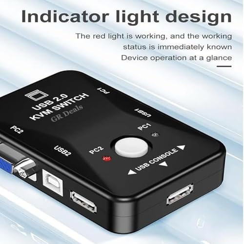 Image of 2 Port KVM Switch USB 2.0 KVM Switch Box to Control up to 2 Computers 2 in 1 Out USB Keyboard Mouse Sharing Device for Computer, PC, Laptop, Desktop, Monitor, Printer, Sharing Video. BLACK