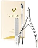 VITOMS (ビトムス) キューティクルニッパー 解説動画付 甘皮処理 ネイルケアセット 3点 (甘皮ニッパー/プッシャー/爪磨き) 甘皮ケア ささくれ ガラスネイルシャイナー 爪やすり ステンレス ギフト プレゼント (シルバー)