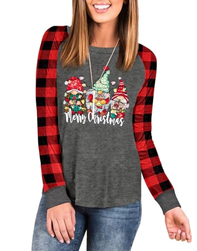 LACOZY Christmas Women's Raglan Long Sleeve Sweatshirt Novelty Pullover Xmas Printed Top Grey M