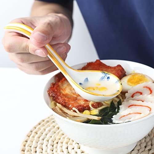 Cucchiaio da minestra asiatico in ceramica cinese Set di 4 cucchiai da zuppa ramen in porcellana cucchiai da tavola per antipasto di cereali Pho Miso gnocchi (stile 3)