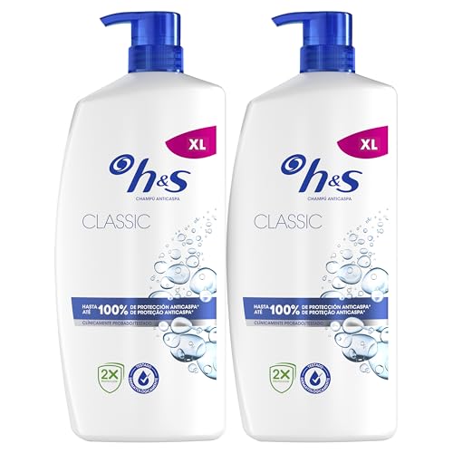 H&S Classic Champú Anticaspa 2X800ml Con Dispensador, Para Uso Diario. Hasta 100% De Protección Anticaspa, Clínicamente Probado. Para Todo Tipo De Pelo Y Cuero Cabelludo. Sensación De Frescor