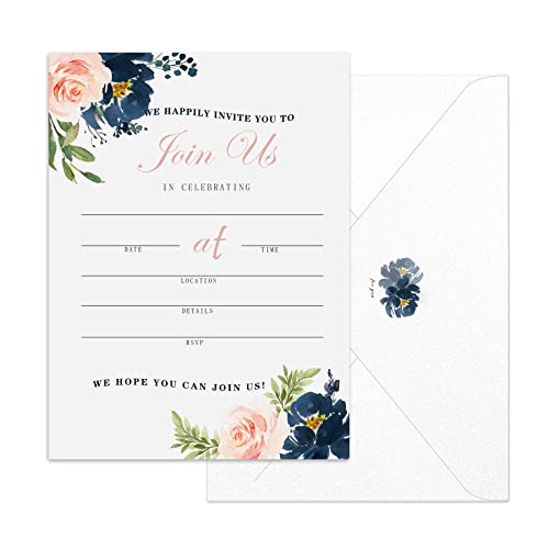 Set Of 12 Invitations With Envelopes For All Occasions, Blank Fill-In Floral Watercolors Invites Perfect For: Wedding, Bridal Showers, Engagement, Birthday Party Or Special Event (666) #TOP26