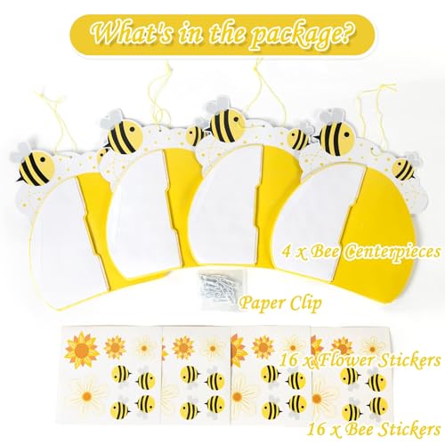 EASY JOY 4Pcs Bee Honeycomb Centerpieces Yellow Table Centerpieces Decorations Spring Tissue Paper Honeycomb with Sunflower Stickers for Bee Themed Garden Party Baby Shower Birthday Party Decorations - Image 2