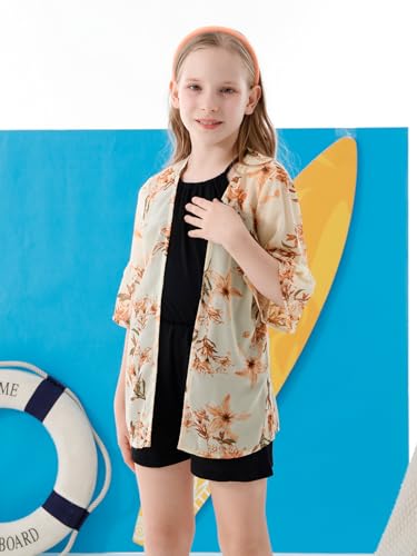 Image of GORLYA Girl's Floral Print Chiffon Beach Cardigan Cover ups Kids Casual Kimono Capes Swimsuit Wraps