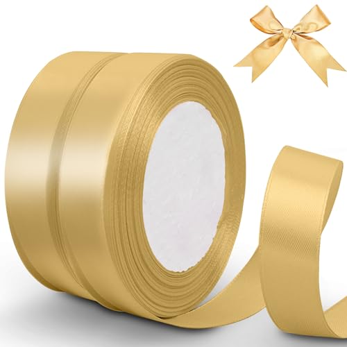 Bontiady Fita de cetim de 20 mm, 44 m, fita decorativa, fita de tecido para presentes, artesanato, projetos de costura, laços para o cabelo, decoração de aniversário, decoração de casamento (dourado)