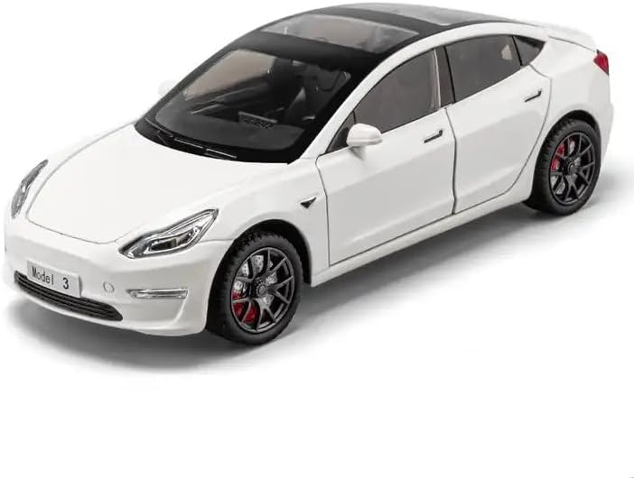 1/24 Big Tesla Model 3 Toy Car Metal Pull Back Diecast Car with Openable Door and Sound Light, Gifts Toys for Kids【 White 】