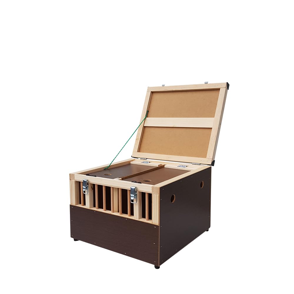 Kleintier-Transportbox aus Holz - 2 Abteilungen - je mit verschließbarem Innendeckel