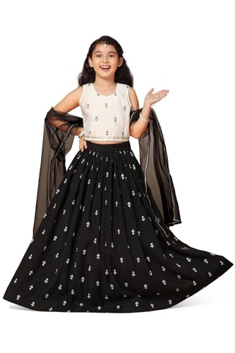 Image of Fashion Dream Girls Silk Blend Readymade Embroidered 3 Piece Lehenga Choli Set|Lehenga Choli,Ethnic Wear|Lehenga for Kids|Lehenga Set