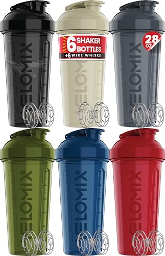 Image of VELOMIX -6 PACK- 28 oz Protein Shaker Bottle for Protein Mixes - 6x Wire Whisk | Leak Proof Shaker Cups for Protein Shakes | Protein Shaker Bottle Pack | Protein Shake Cup (Stealth Edition)