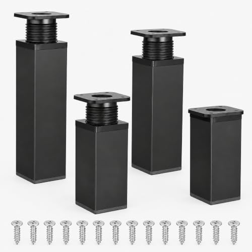 Patas para Muebles Regulables, Patas mobiliario Ajustables, Altura regulable de 100 mm a 120 mm, Aleación de aluminio, Color Negro, 4 Unidades