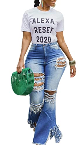 Skinny Ripped Bell Bottom Jeans for Women Classic High Waisted Flared Jean Pants4