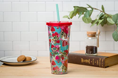 Silver Buffalo Star Wars The Mandalorian The Child Heart Pattern Plastic Cold Cup With Lid And Straw, 24 Ounces #TOP6