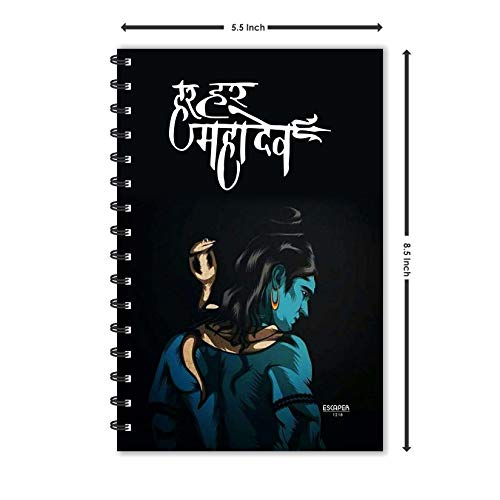 Image of ESCAPER Har Har Mahadev Diary (A5 Size - 8.5 x 5.5 Inches - 160 Pages - Ruled), Spiral Notebook, Notepad for Writing Notes