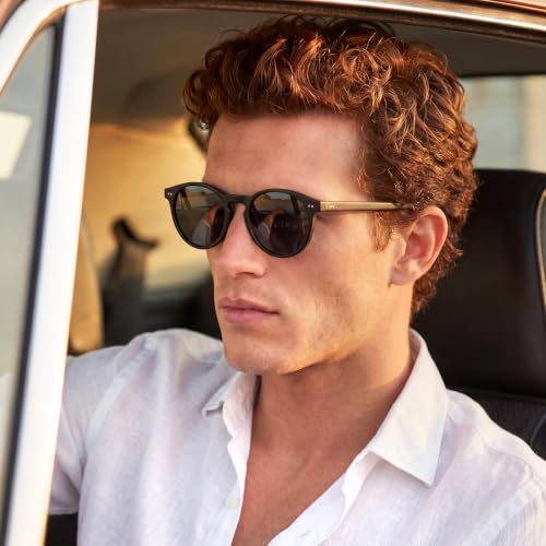 Image of CARFIA Vintage Round Polarized Sunglasses for Men Handcrafted Acetate Frame