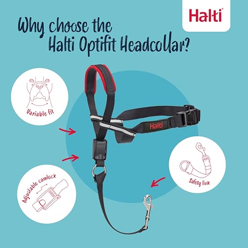 Image of Halti Optifit Headcollar - Stop Your Dog Pulling on the Leash. Adjustable, Reflective and Lightweight, with Padded Nose Band. Dog Training Anti-Pull Collar for Large Dogs (Size Large) | Stop Your Dog Pulling on the Leash | Professional Anti-Pull Training Aid | Adjustable & Reflective Headcollar for Large Dogs