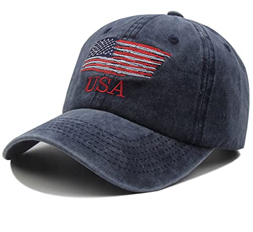 Image of IZUS Men's USA-Flag-Embroidered Baseball-Cap Washed-Cotton Dad-Tracker-Hat American-Independence-Day